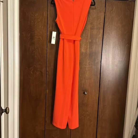 Calvin Klein Sleeveless Jumpsuit Size 8 Orange/Red poppy color - Picture 7 of 8